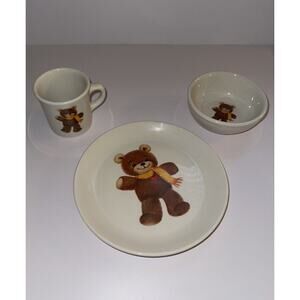 VTG Homer Laughlin Teddy Bear USA Best China Child’s Set 3 PC